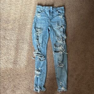 American Eagle Outfitters Light Blue Distressed Cropped Jeans